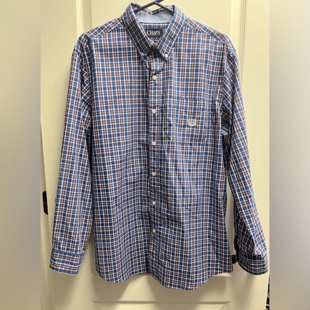 Chaps Easy Care Size Large Men’s Plaid Button-Down Shirt